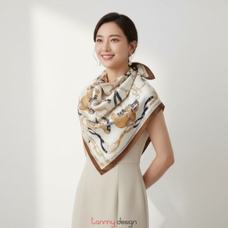 Khăn lụa vuông Sella Royale - Yên ngựa hoàng gia Brown 90x90cm